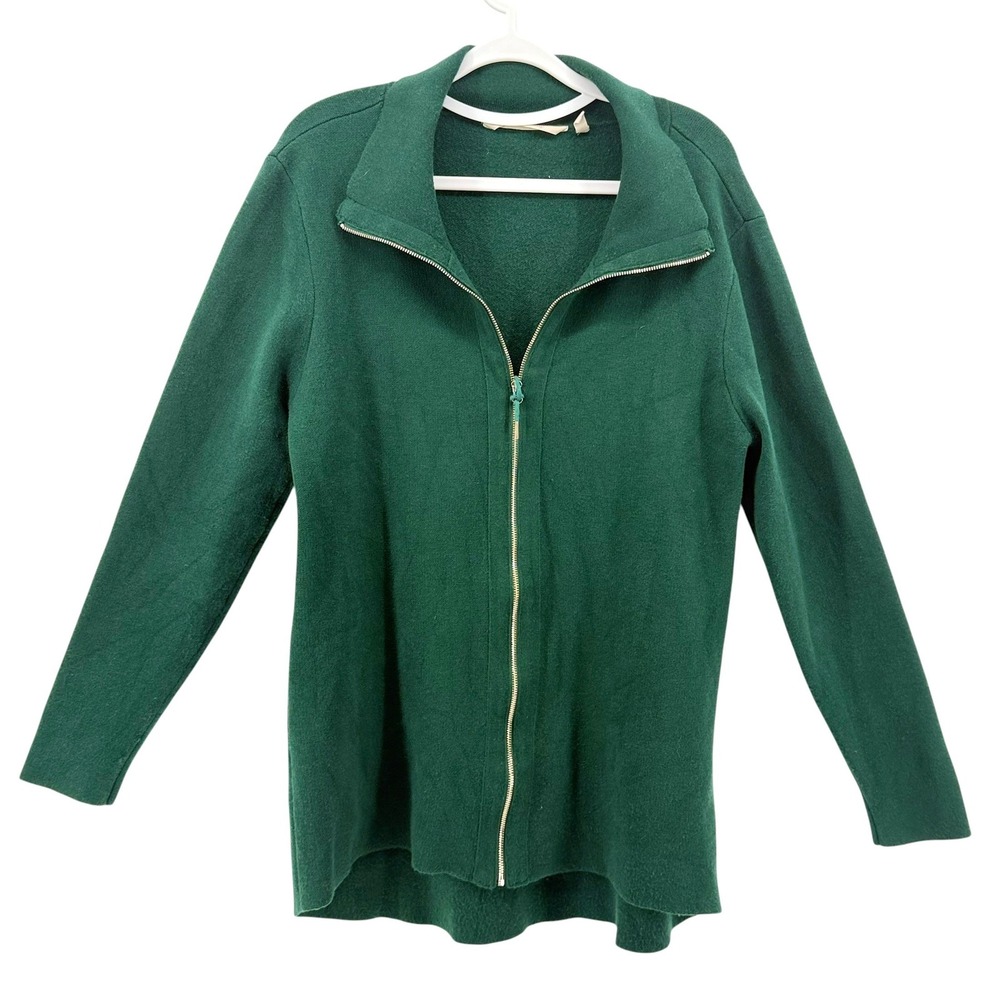 Soft Surroundings Womens XL Forest Green Full Zip Mock Neck Cardigan Sweater